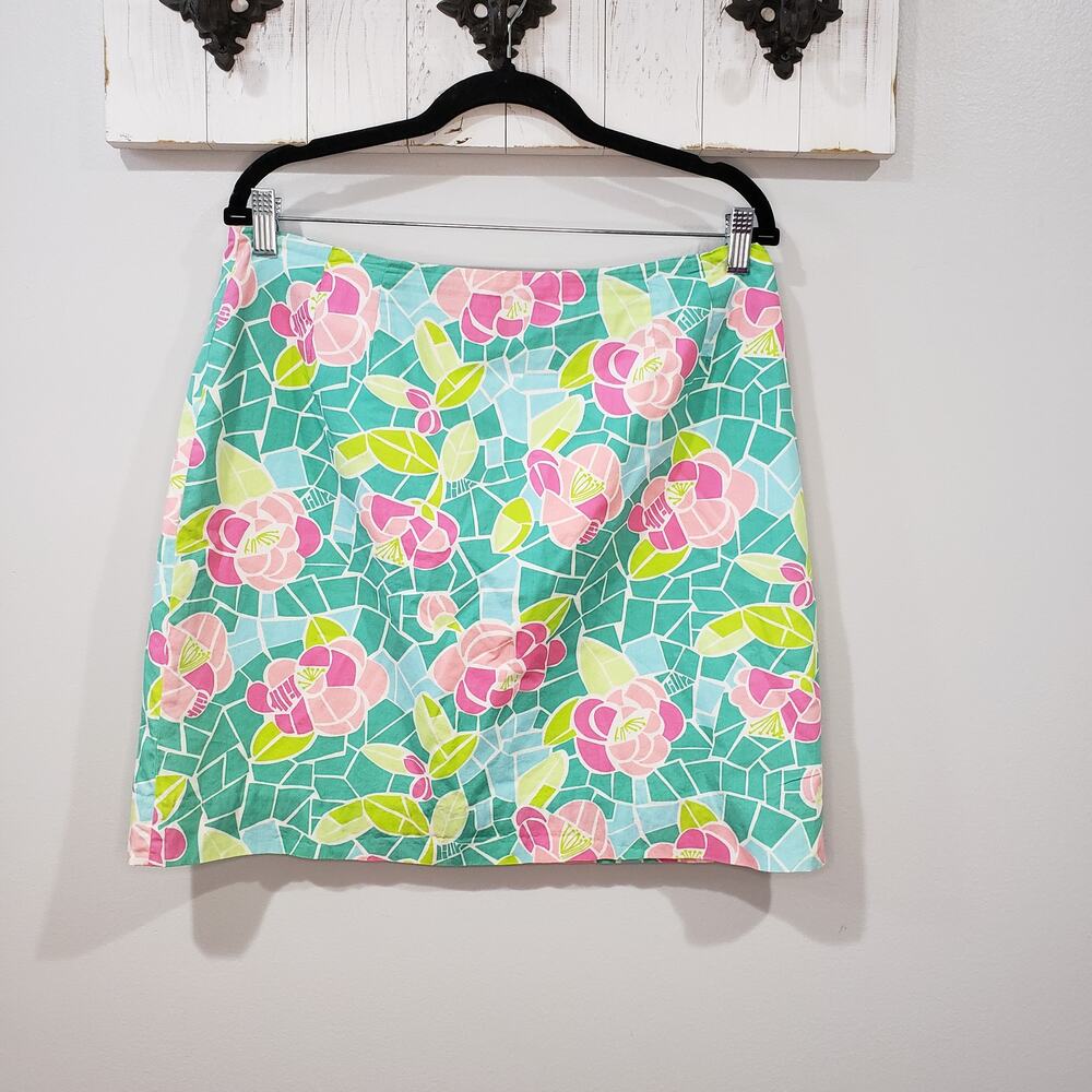 Vintage Lilly Pulitzer Floral Mosaic A Line Skirt Cotton Women's 12